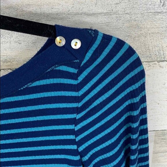 Anthropologie Akemi + Kin Top Womens Small Blue Stripped Mother of Pearl Buttons - Picture 2 of 5